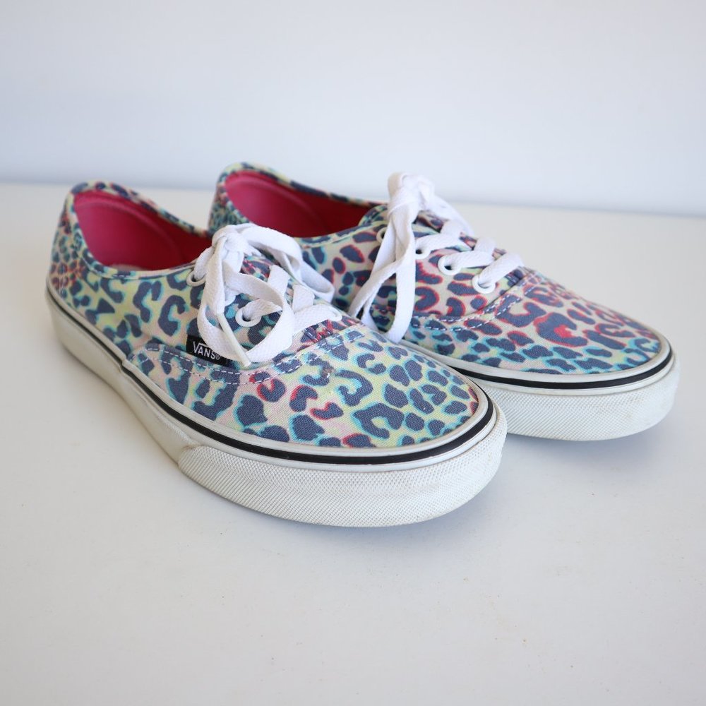 Vans Leopard Print Low Top Sneakers in Teal, Pink, Blue